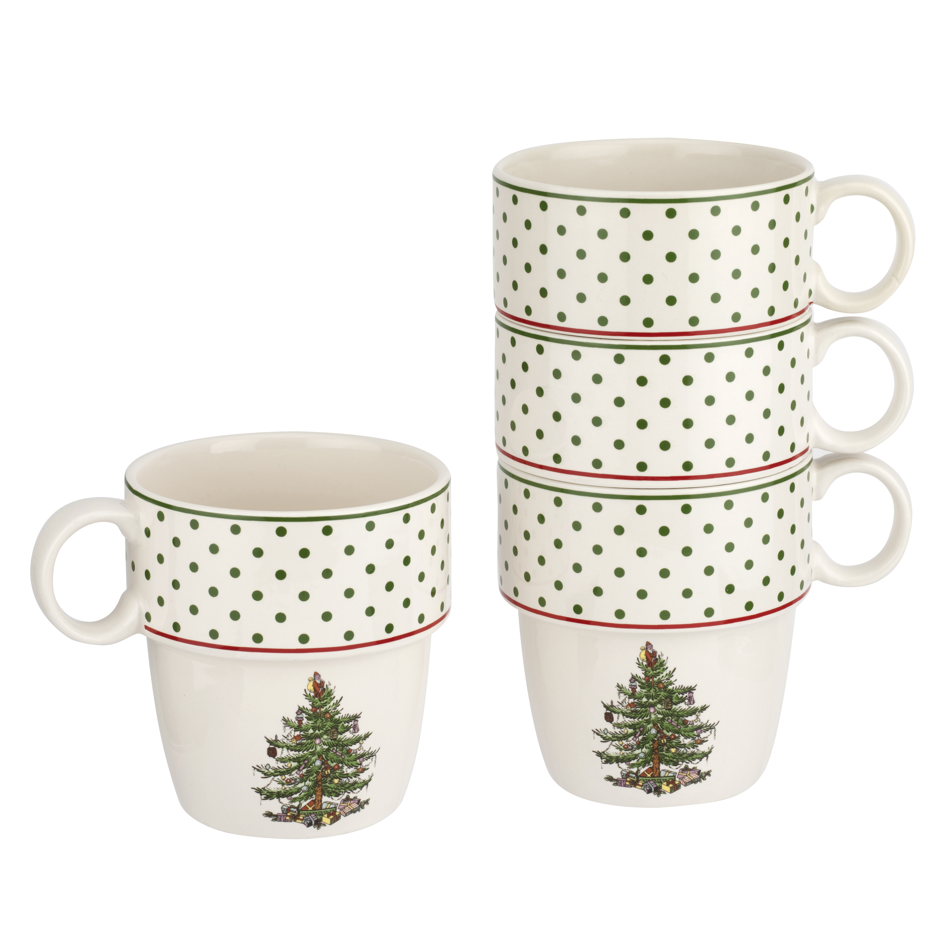 Christmas Tree Polka Dot Set of 4 Stackable Mugs image number null